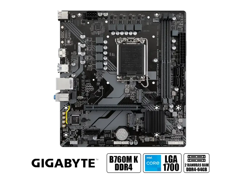 Placa Madre Gigabyte B760m K Ddr4 (b760m K-ddr4) Socket Lga 1700, Ram Ddr4 Buss 5333oc Mhz, 14va, 13va, 12va Gen