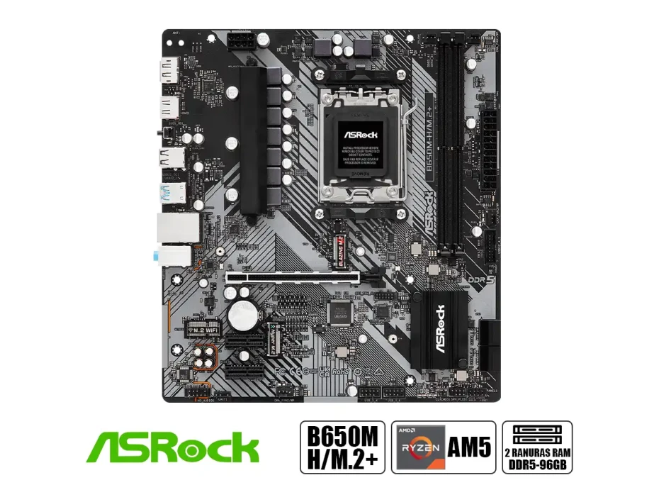 Placa Madre Asrock B650m-h/m.2+ (90-mxb650m-h/m.2+) Socket Am5, Ram Ddr5 Buss 6400oc Mhz