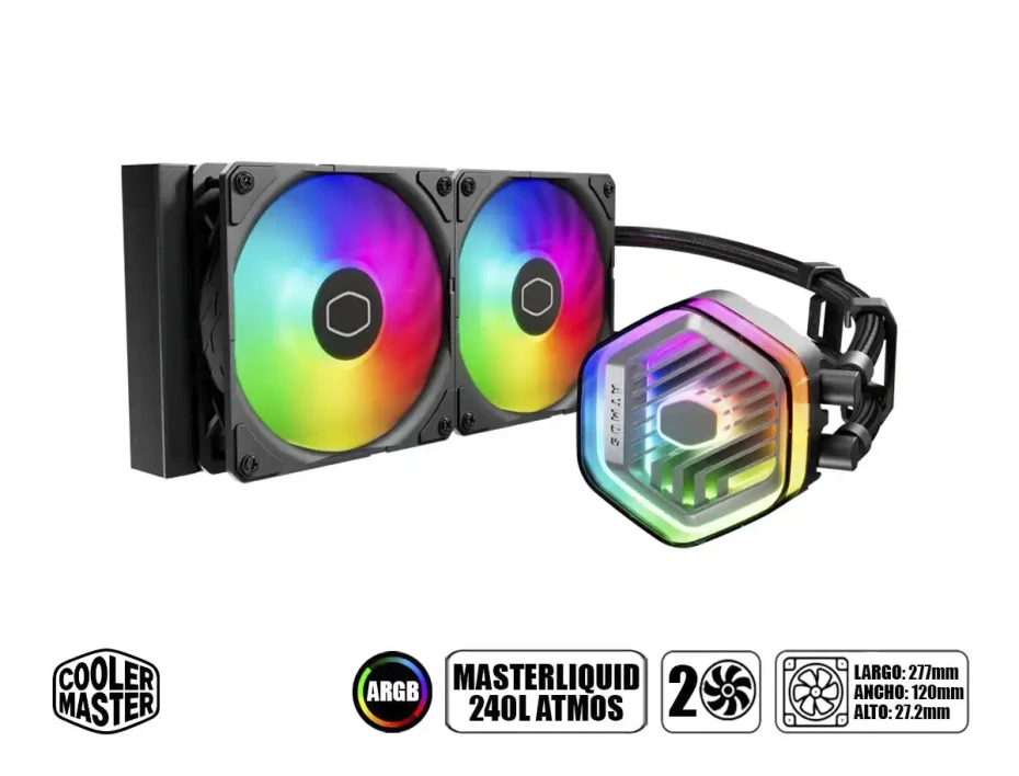 Sistema De Enfriamiento Liquido Cooler Master Masterliquid 240 Atmos (mlx-d24m-a25pz-r1) 2 Ventiladores, 240mm, Led Argb