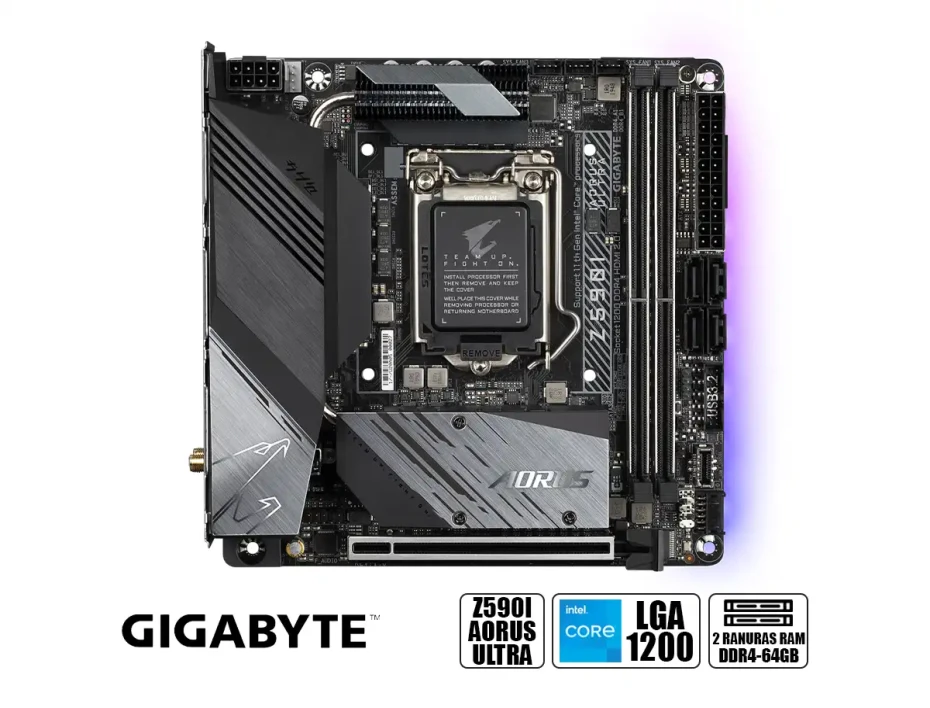 Placa Madre Gigabyte Z590i Aorus Ultra (z590i Aorus Ultra) Socket Lga 1200, Ram Ddr4 Buss 4600oc Mhz, 11va, 10ma Gen, Rgb, Wifi 6