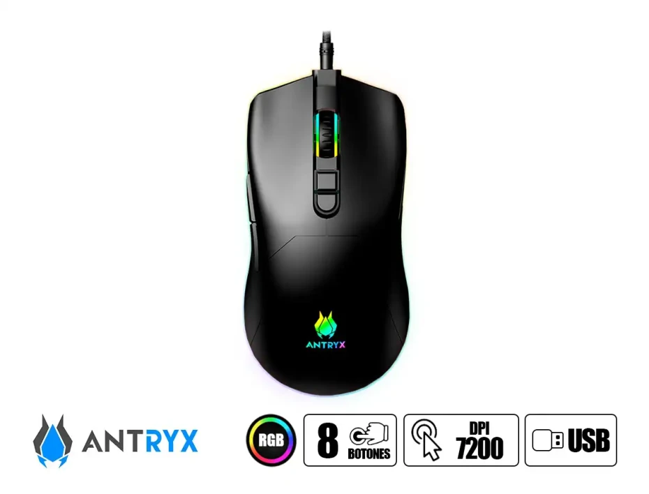 Combo 2 En Uno Antryx Gc-3100 Black (agc-3100kbl-sp) Teclado Switch Blue, Led Rgb, Mouse 8 Botones, 7200 Dpi, Negro