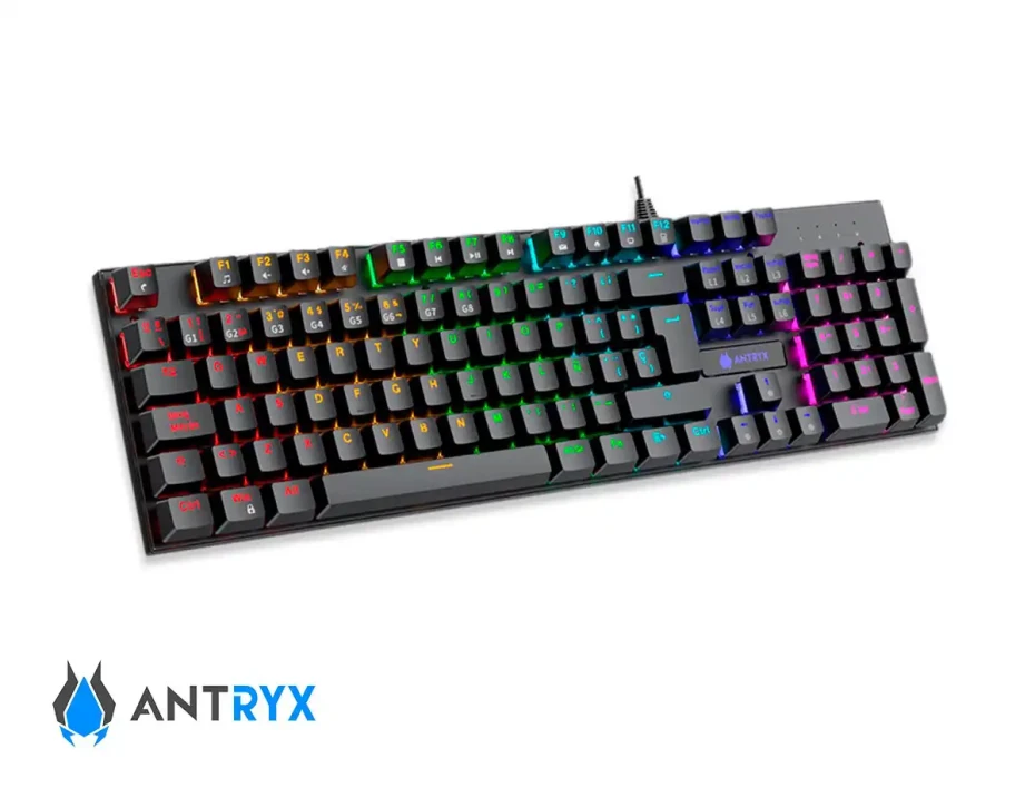 Combo 2 En Uno Antryx Gc-3100 Black (agc-3100kbl-sp) Teclado Switch Blue, Led Rgb, Mouse 8 Botones, 7200 Dpi, Negro