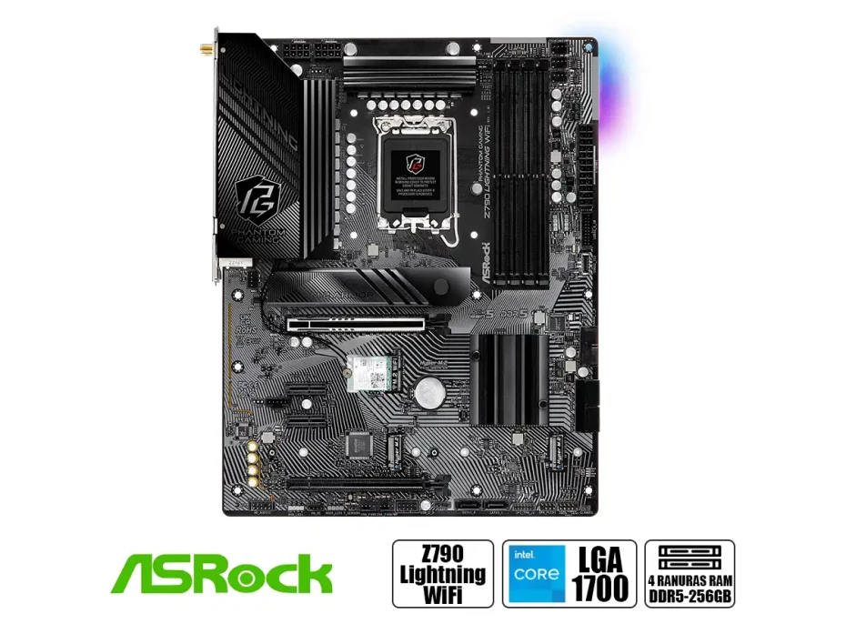 Placa Madre Asrock Z790 Pg Lightning Wifi (90-z790lightning Wifi) Socket Lga 1700, Ram Ddr5 Buss 7200oc Mhz, 14va, 13va, 12va Gen