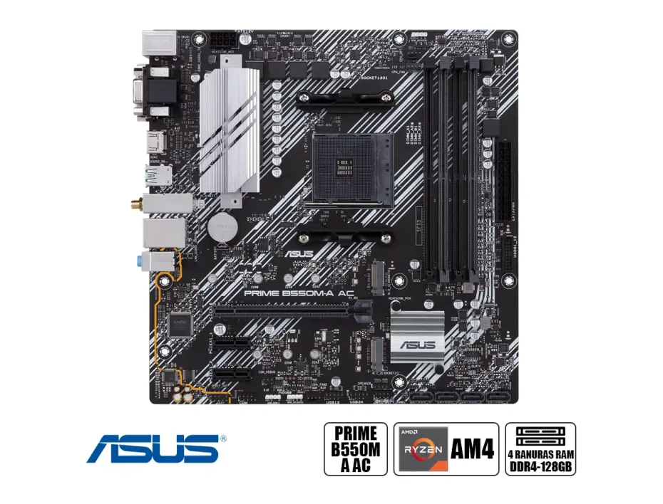 Placa Madre Asus B550m-a Prime Ac (90mb15k0-m0eay0) Socket Am4, Ram Ddr4 Buss 4866oc Mhz, Wifi