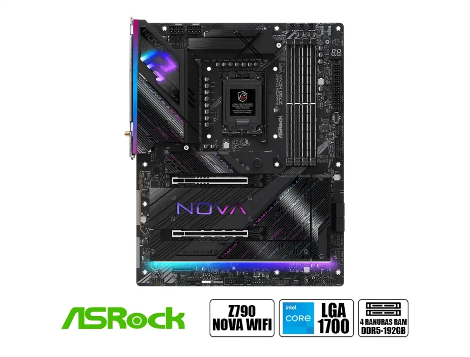 Placa Madre Asrock Z790 Nova Wifi (90-z790 Nova Wifi) Socket Lga 1700, Ram Ddr5 Buss 8000oc Mhz, 14va, 13va, 12va Gen, Rgb, Wifi 7