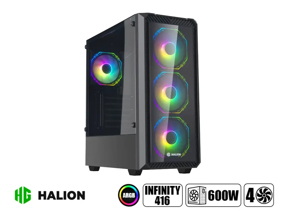 Case Halion Infinity 416 600w (infinity-416) Panel De Vidrio, 4 Ventiladores, Argb