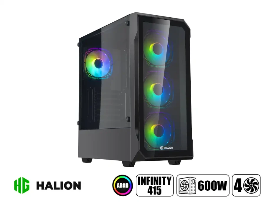 Case Halion Infinity 415 600w (infinity-415) Panel De Vidrio, 4 Ventiladores, Argb