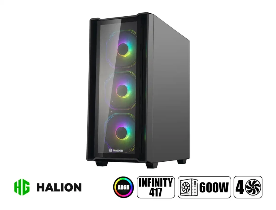 Case Halion Infinity 417 600w (infinity-417) Panel De Vidrio, 4 Ventiladores, Argb