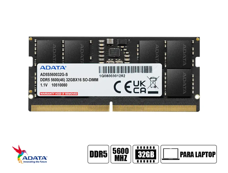 Memoria Para Laptop Sodimm Adata Ddr5 32gb (ad5s560032g-s) 5600 Mhz, Negro