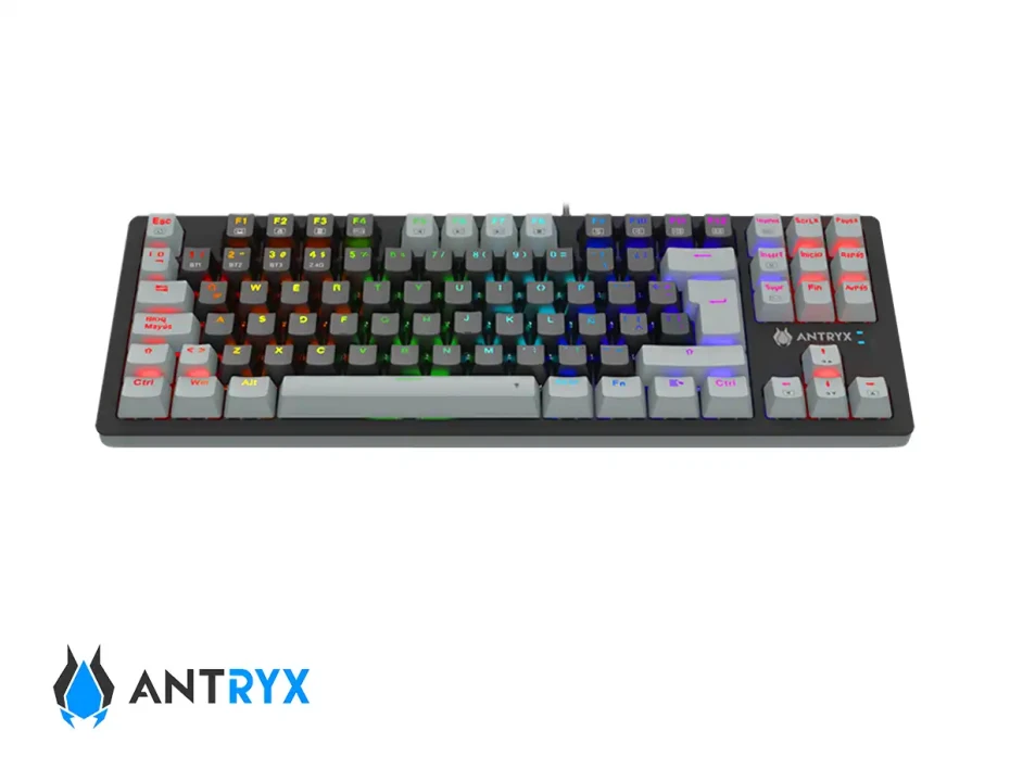 Teclado Gamer Inalambrico Antryx Tkl Mk-845 Trix (amk-845txkbl-sp) Mecanico, Switch Blue, Led Rgb, Negro Y Gris