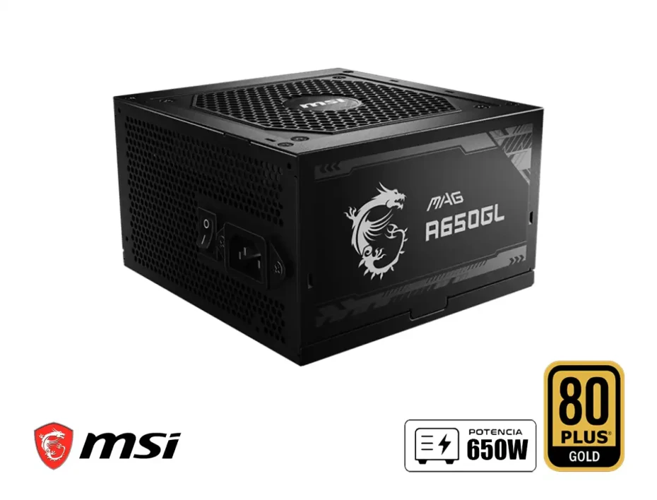 Fuente De Poder Msi 650w Mag A650gl (mag-a650gl) Atx, Modular, 80 Plus Gold, Negro