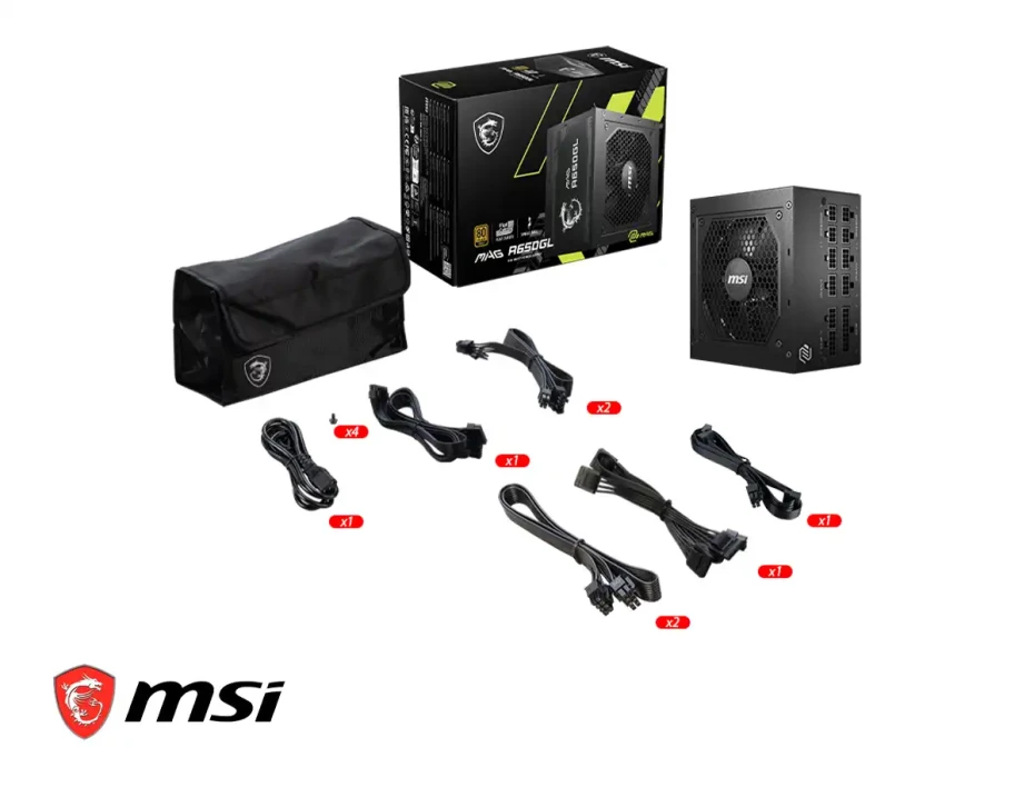 Fuente De Poder Msi 650w Mag A650gl (mag-a650gl) Atx, Modular, 80 Plus Gold, Negro