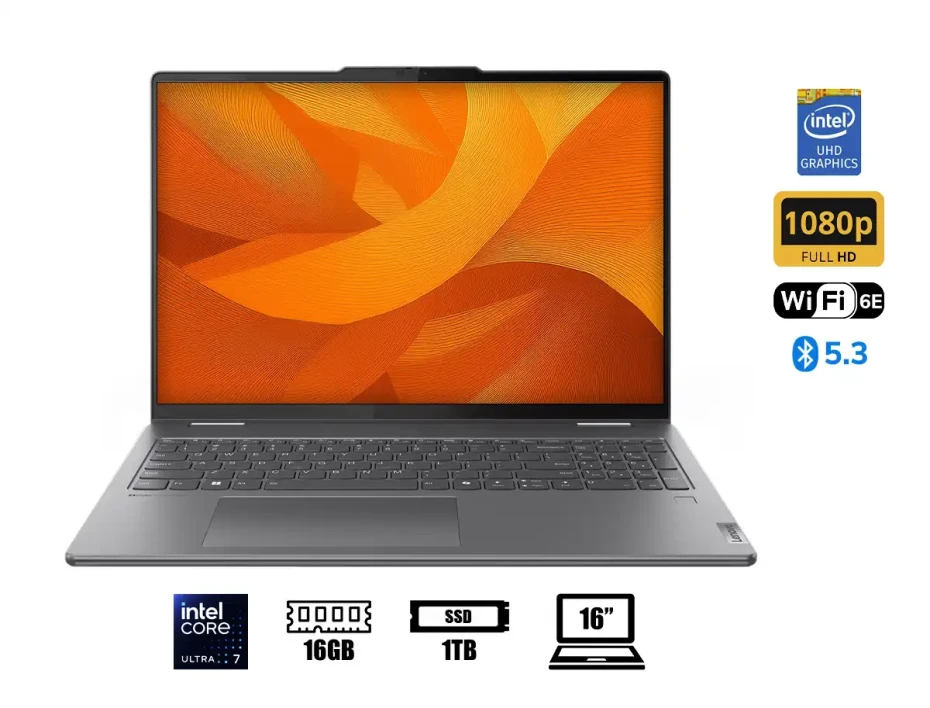 Laptop Lenovo Yoga Core Ultra 7 Slim 2 En 1 16iml9 (83-7slim 2 En 1,16iml9) Pantalla 16" Wuxga Oled, Ram 16gb, Ssd 1tb, Intel Graphics, Win11, Grey