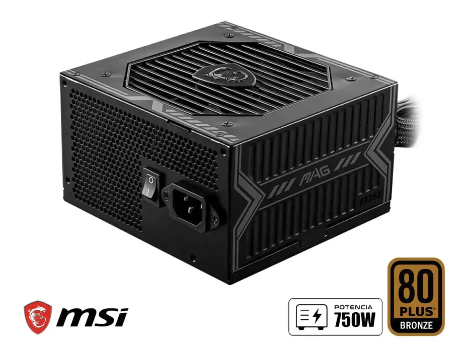 Fuente De Poder Msi 750w Mag Pcie5 (mag-a750bn-pcie5) Atx, 80 Plus Bronze, No Modular, Negro