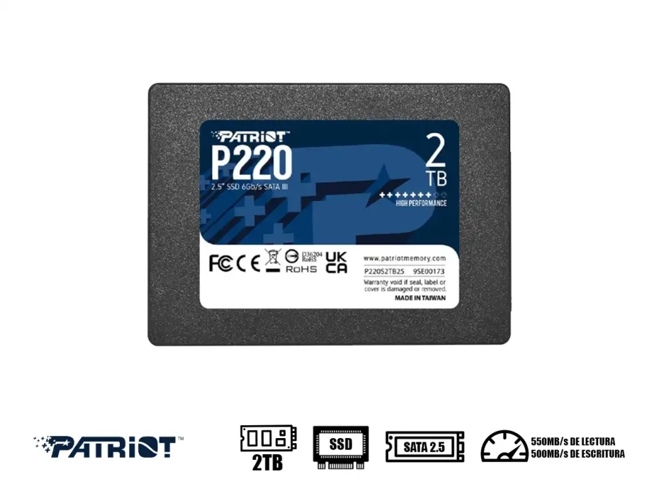 Unidad De Almacenamiento Ssd Sata 2.5 Patriot 2tb P220 (p220s2tb25) 550mb/s