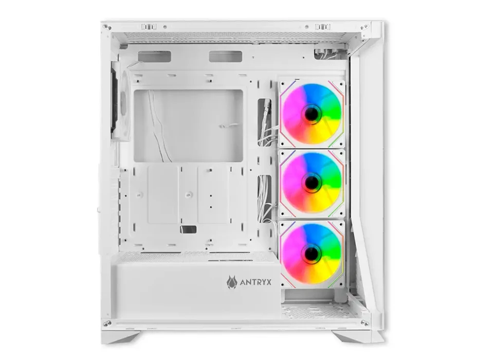 Case Antryx Fx650 Blanco Gaming S/fuente (ac-fx650w) Paneles De Vidrio, 4 Ventiladores, Led Argb, Usb Arriba