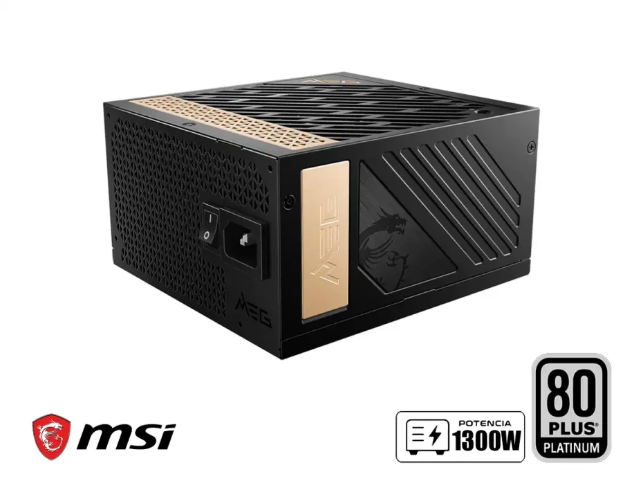 Fuente De Poder Msi 1300w Meg Ai  (meg Ai1300p Pcie5) Atx, 80 Platinum, Pcie 5, Modular, Negro