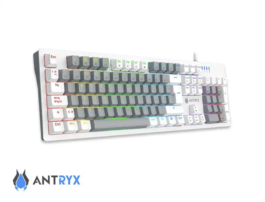 Teclado Gamer Antryx Mk-860l White (amk-cs860lwgbl-sp) Mecanico, Switch Blue, Led Rgb, Blanco Y Gris