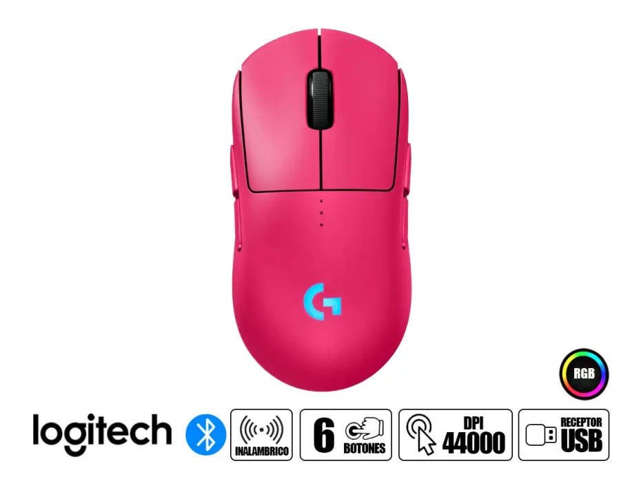 Mouse Inalambrico Logitech Pro 2 Lightspeed Gaming (910-007291) Hasta 44 000 Dpi, 7 Botones Programables, Receptor Usb, Rosa