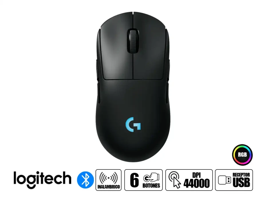 Mouse Inalambrico Logitech Pro 2 Lightspeed Gaming (910-007246) Hasta 44.000 Dpi, 7 Botones Programables, Receptor Usb, Negro