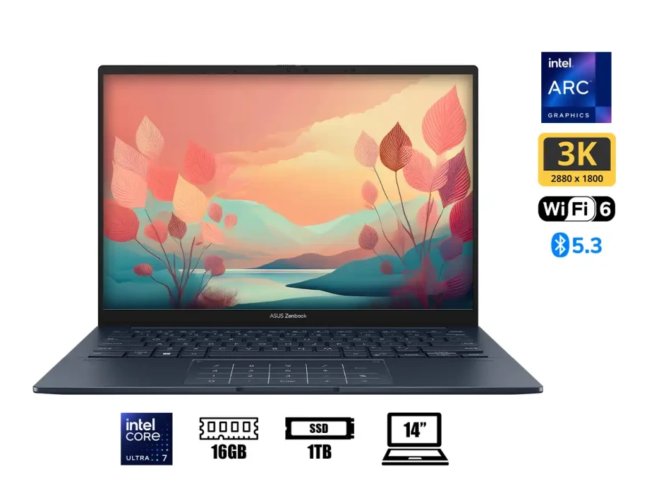 Laptop Asus Core Ultra 7-155h Zenbook X3405ma-qd019w (90nb11r2-m016d0) Pantalla 14" Wuxga, Ram 16gb, Ssd 1tb, Touchscreen, Win11 Home