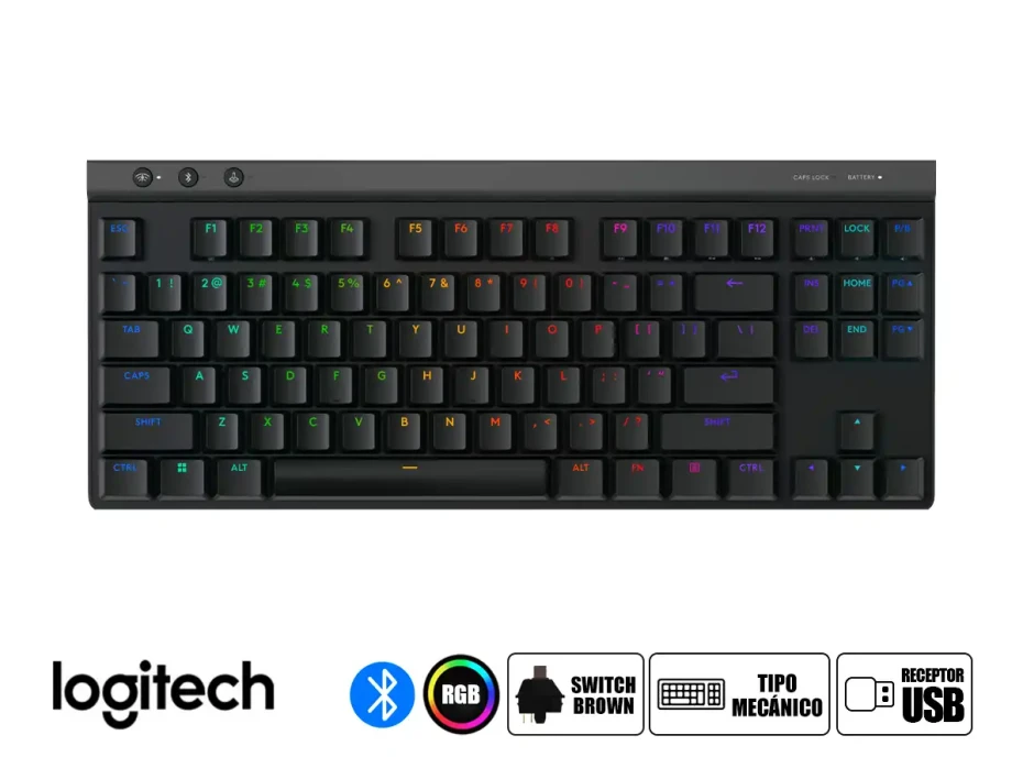 Teclado Gamer Inalambrico Logitech G515 Lightspeed Tkl (920-012423) Mecanico, Switch Brown, Led Rgb, Negro