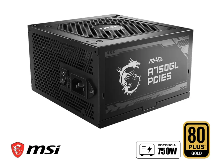 Fuente De Poder Msi 750w Mag A750gl (mag A750gl Pcie5) Atx | Gold 80 Plus | Pcie5 | Modular | Negro