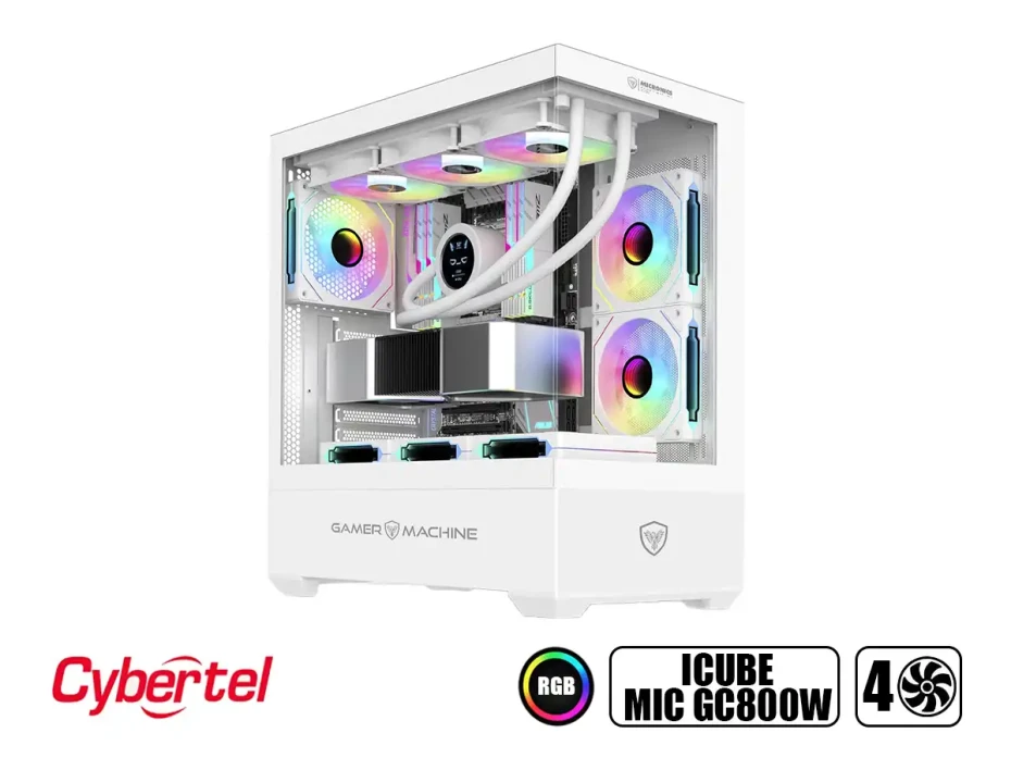 Case Micronics Gamer Machine Icube (icube Mic Gc800wh) Paneles De Vidrio, 4 Ventiladores, Led Rgb, Blanco