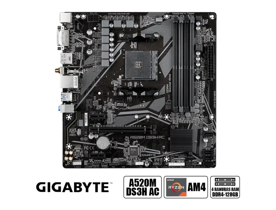 Placa Madre Gigabyte A520m Ds3h Ac (a520m Ds3h Ac) Socket Am4, Ram Ddr4 Buss 4733oc Mhz, Wifi 5