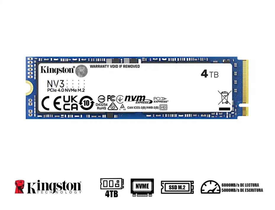 Unidad De Almacenamiento Ssd M.2 Pcie Kingston 4tb Nvme Nv3, 2280 (snv3s/4000g)