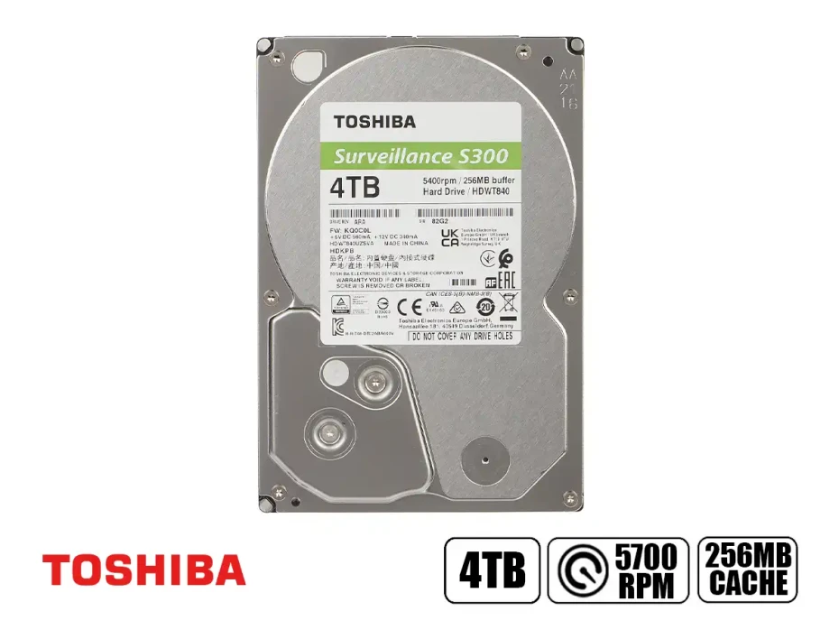 Disco Duro Toshiba 4tb Surveillance S300 (hdwt840uzsva) Cache 256mb, 5400 Rpm, 3.5", Sata 6, Para Video Vigilancia