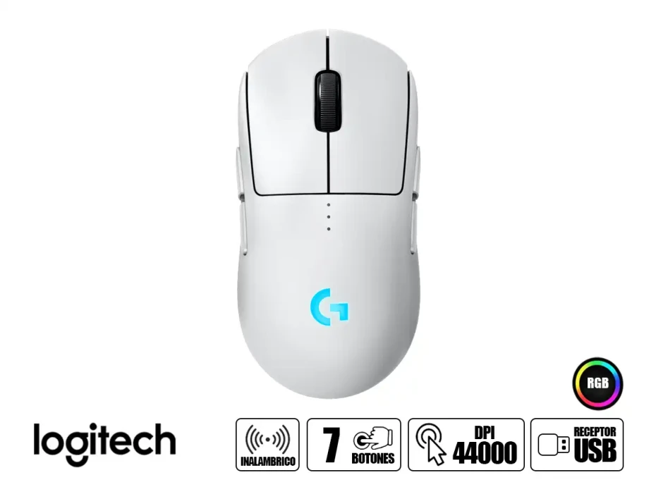 Mouse Inalambrico Logitech Pro 2 Ligthspeed Gaming (910-007290) Hasta 44.000 Dpi, 7 Botones Programables, Receptor Usb, Blanco