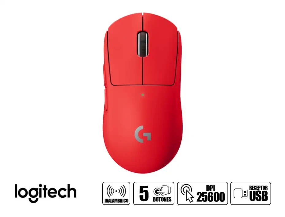 Mouse Inalambrico Logitech G Pro X Superlight Gaming (910-006783) Hasta 25.600 Dpi, Receptor Usb, 5 Botones, Rojo