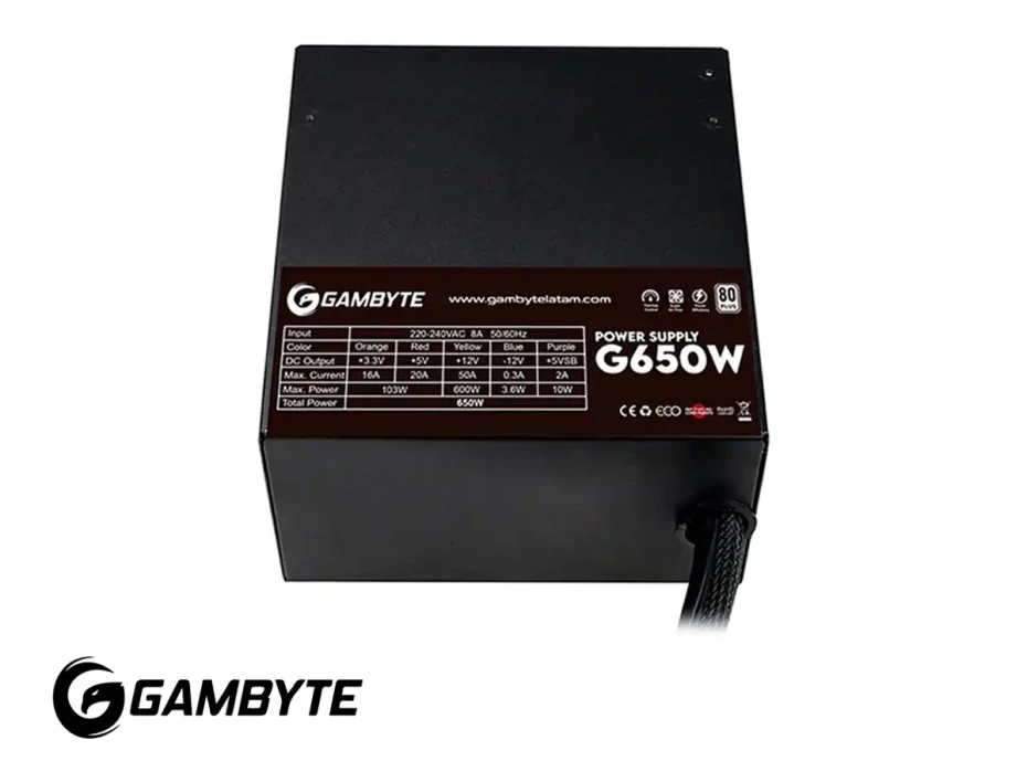 Fuente De Poder Gambyte G650w (ps-g650-ft) Atx, 80 Plus White, No Modular, Negro