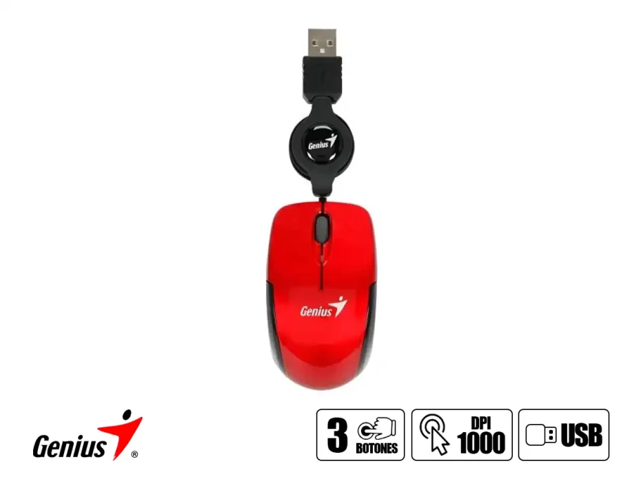 Mouse Mini Genius Micro Traveler V2 (31010125103) Hasta 1000 Dpi, 3 Botones, Retractil, Ruby