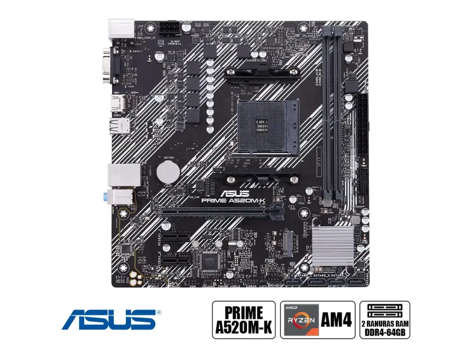 Placa Madre Asus A520m-k Prime (90mb1500-m0eayo) Socket Am4, Ram Ddr4 Buss 4866oc Mhz