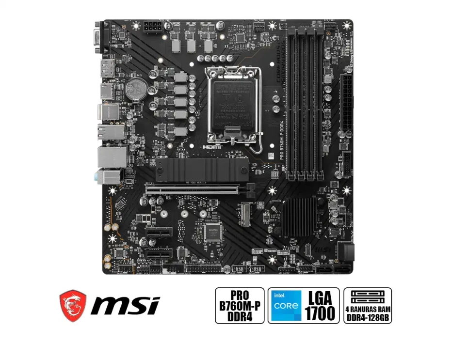 Placa Madre Msi B760m-p Pro Ddr4 (911-7e02-006) Socket Lga 1700, Ram Ddr4 Buss 4800oc Mhz, 14va, 13va, 12va Gen