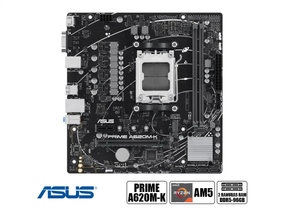 Placa Madre Asus A620m-k Prime (90-prime A620m-k) Socket Am5, Ram Ddr5 Buss 7200oc Mhz