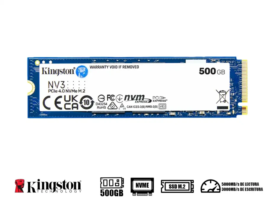 Unidad De Almacenamiento Ssd M.2 Pcie Kingston 500gb Nvme Nv3, 2280 (snv3s/500g)