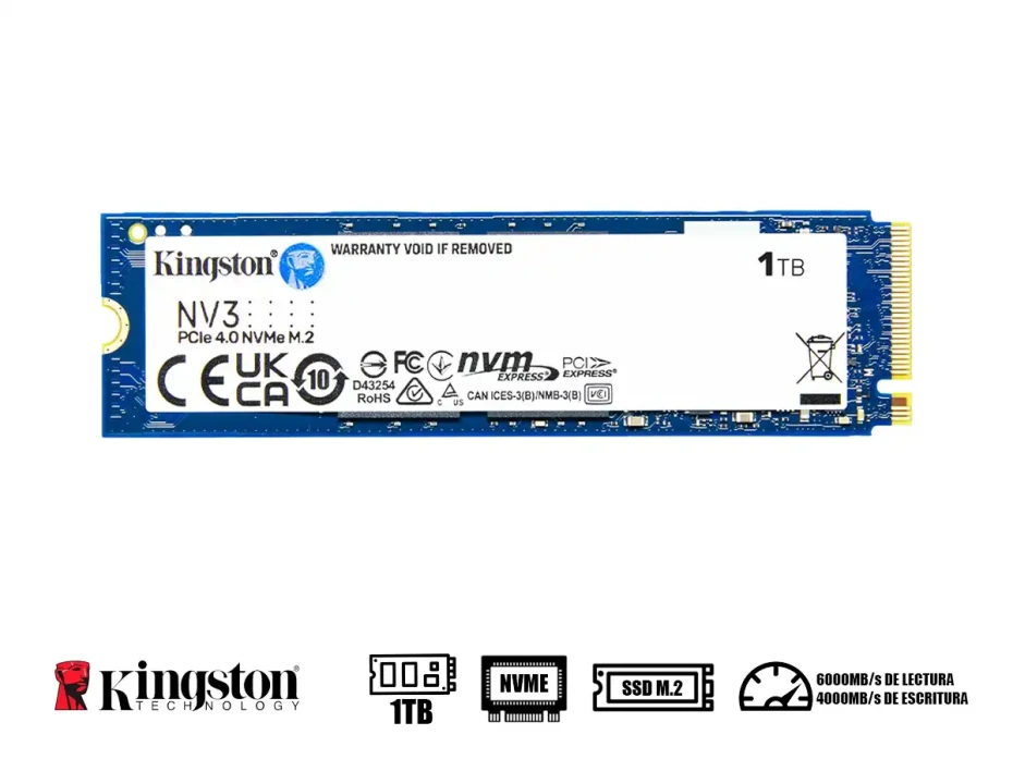 Unidad De Almacenamiento Ssd M.2 Pcie Kingston 1tb Nvme Nv3, 2280 (snv3s/1000g) 6000mb/s