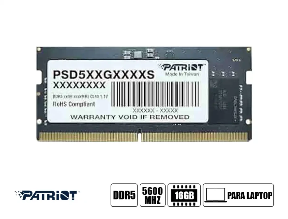 Memoria Para Laptop Sodimm Patriot Ddr5 16gb (psd516g560081s) 5600 Mhz, Negro