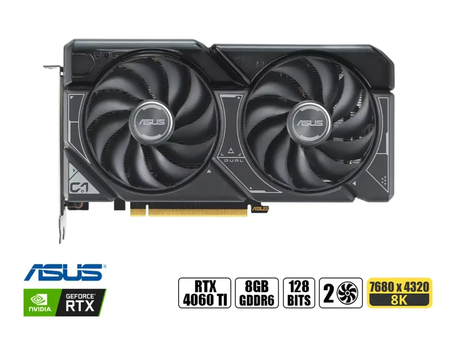 Tarjeta De Video Asus Rtx 4060 Ti Dual Evo Oc 8gb Gddr6 (90yv0j49-m0aa00) Geforce Nvidia 128 Bits, 2 Ventiladores