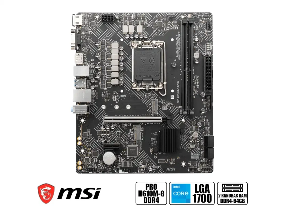 Placa Madre Msi H610m-g Pro Ddr4 (911-7d46-013) Socket Lga 1700, Ram Ddr4 Buss 3200mhz, 12va Gen