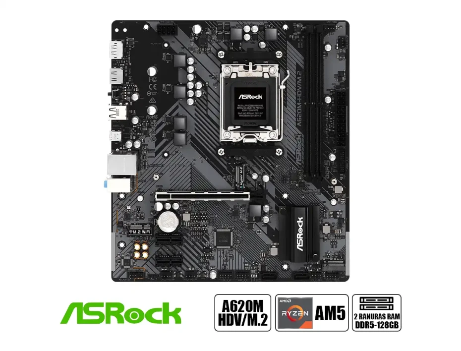 Placa Madre Asrock A620m Hdv/ M.2 (90mb1-a620m Hdv/ M.2 ) Socket Am5, Ram Ddr5 Buss 6400oc Mhz