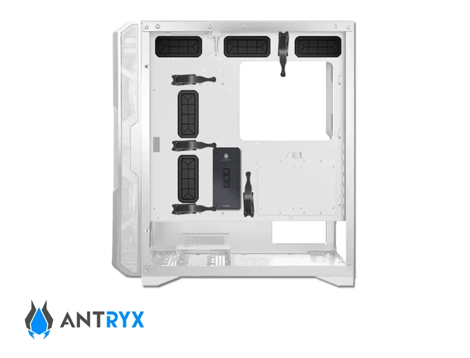 Case Antryx Fx Crusier White S/ Fuente (ac-fx573w) Panel De Vidrio, 3 Ventiladores, Led Argb, Blanco