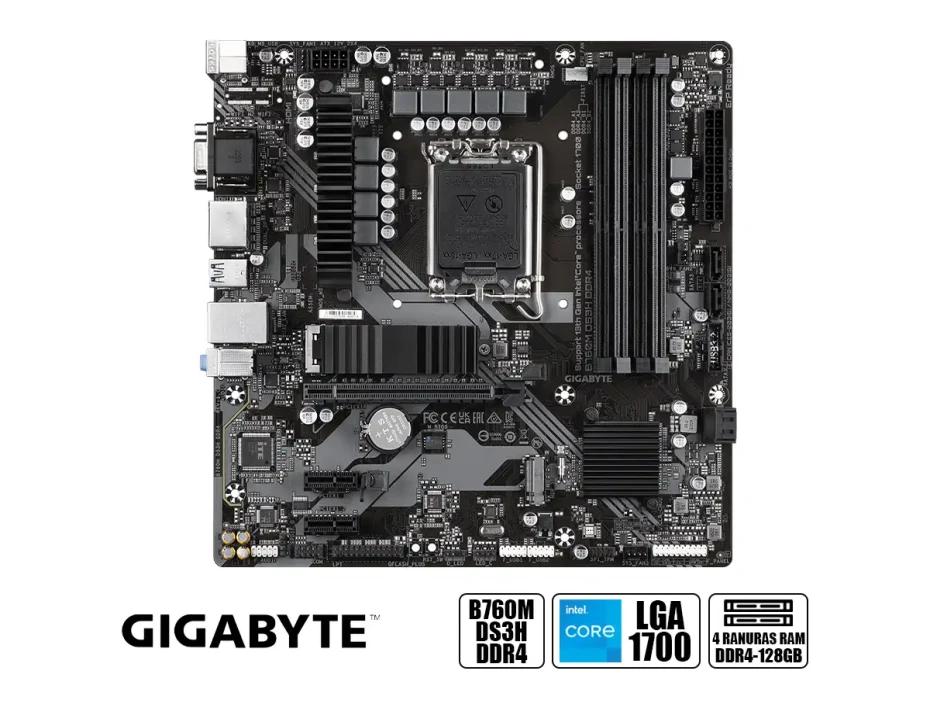 Placa Madre Gigabyte B760m Ds3h Ddr4 (b760m-ds3h-ddr4) Socket Lga 1700, Ram Ddr4 Buss 5333oc Mhz, 14va, 13va, 12va Gen