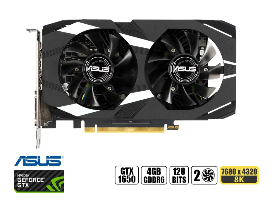 Tarjeta De Video Asus Gtx 1650 Dual 4gb Gddr6 (90yv0eze-m0aa00) Geforce Nvidia 128 Bits, 2 Ventiladores