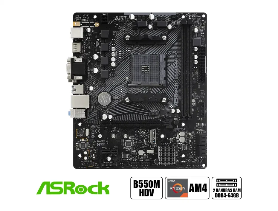 Placa Madre Asrock B550m-hdv (90-mxbdj0-a0uayz) Socket Am4, Ram Ddr4 Buss 4733oc Mhz