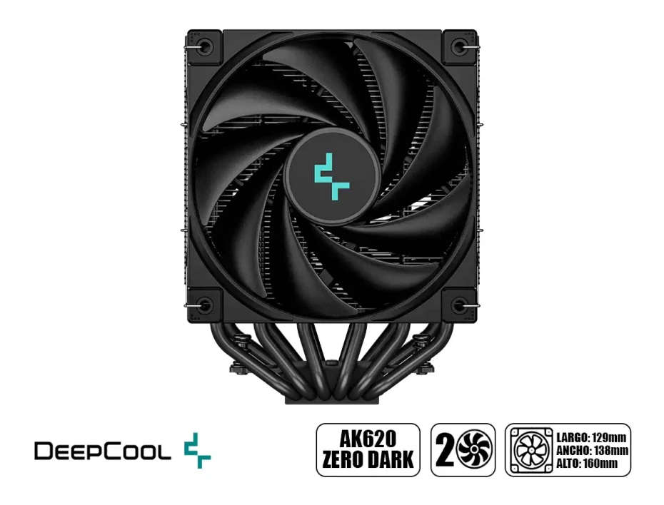 Cooler Para Procesador Deepcool Ak620 Zero Dark (r-ak620-bknnmt-g-1) 2 Ventiladores, Aluminio