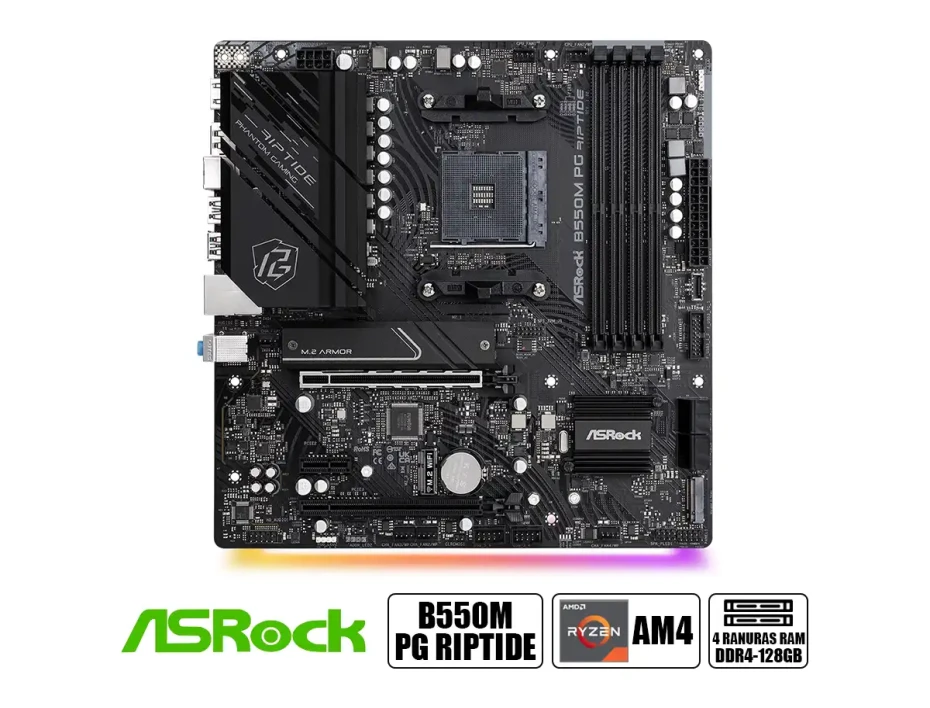 Placa Madre Asrock B550m Pg Riptide (90-mxbi90-a0uayz) Socket Am4, Ram Ddr4 Buss 4733oc Mhz, Rgb